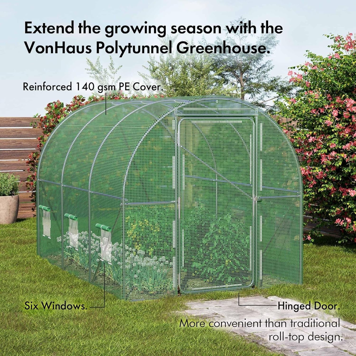 Polytunnel Greenhouse 3x2m | Heavy Duty Steel Frame | Roll-Up Windows