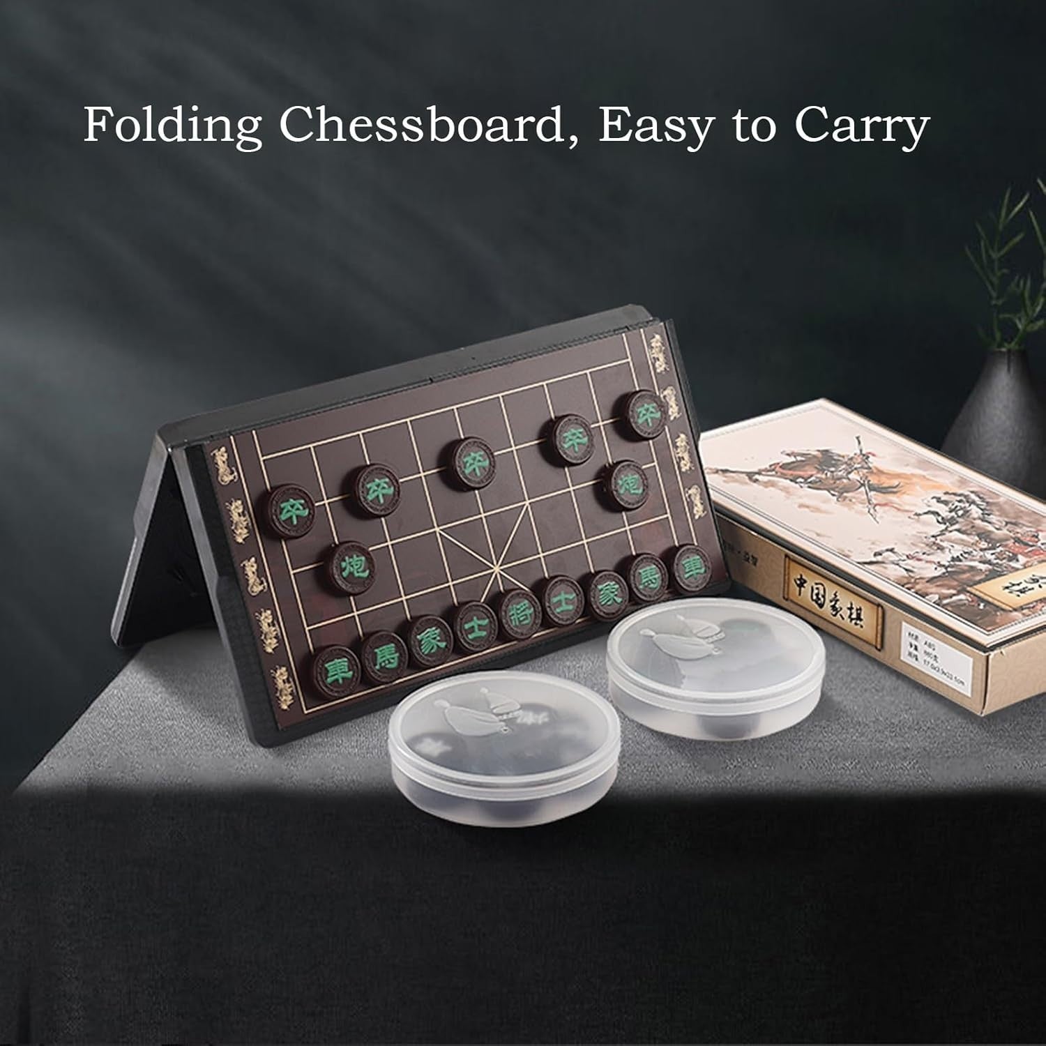 Magnetic Xiangqi Travel Chess Set Foldable Board 32 Agate Pieces