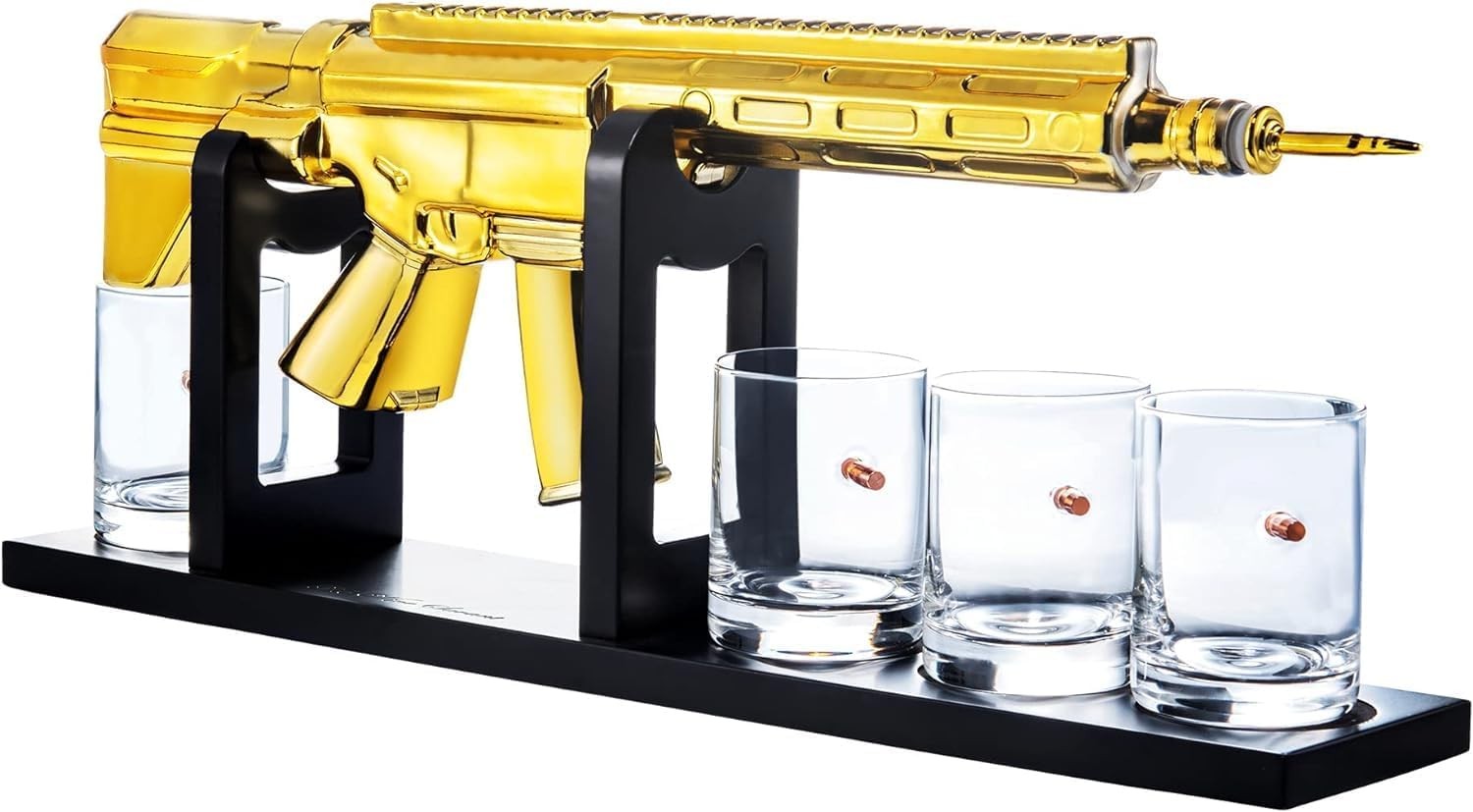 Gold AR15 Style Whiskey Decanter Set with Bullet Glasses Luxury Bar Gift