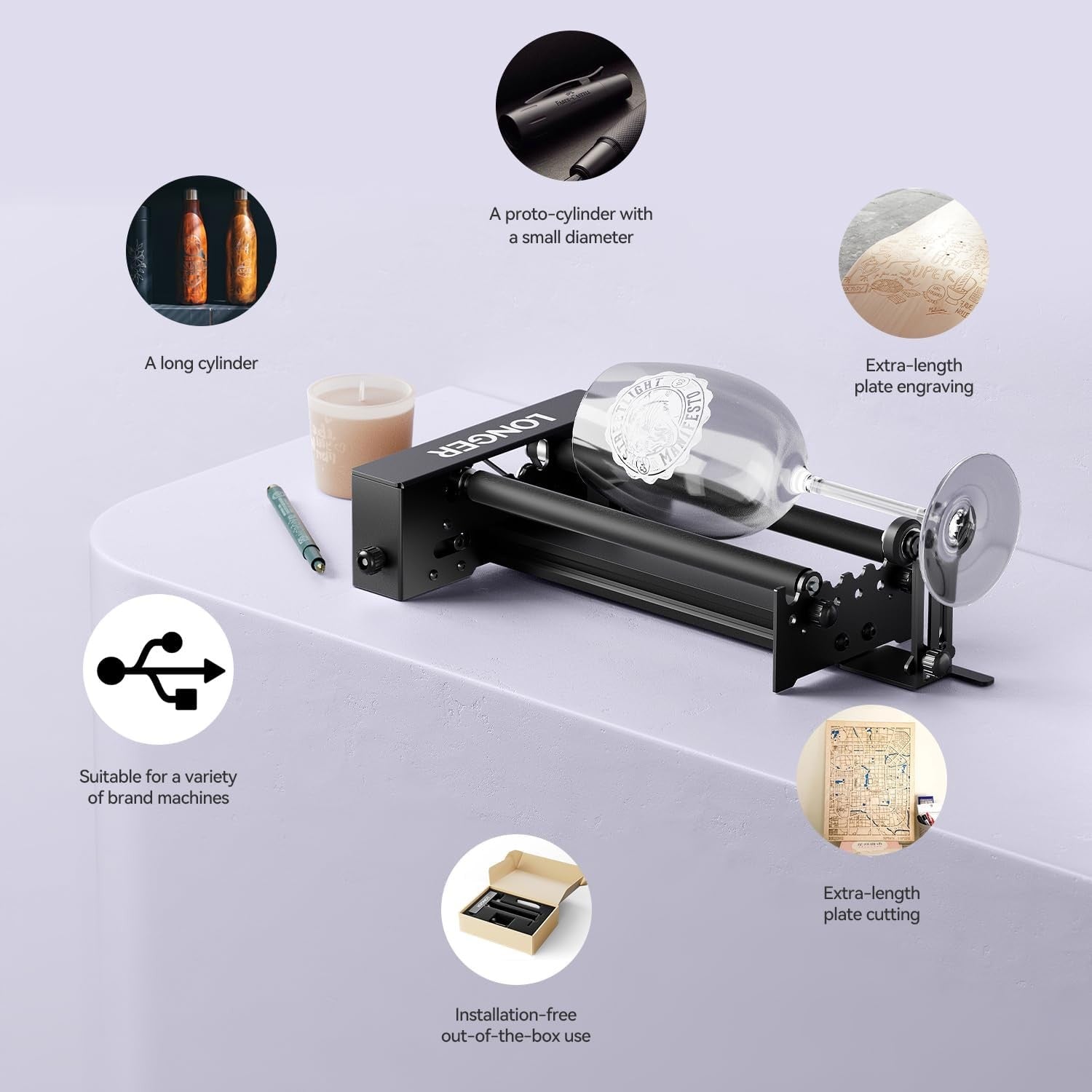 Laser Engraver Rotary Roller Kit 360° Cylinder Cup Tumbler Engraving Tool