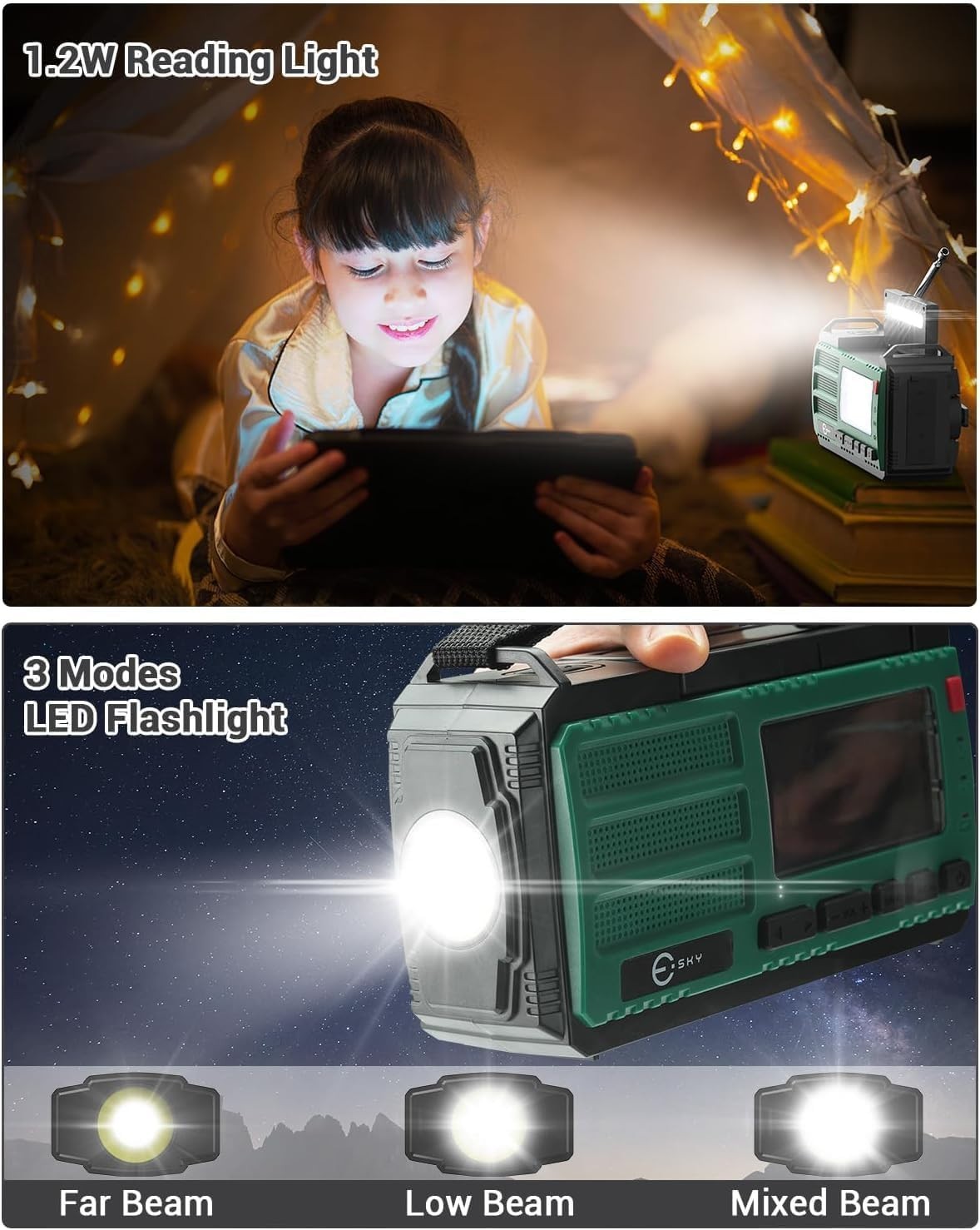 Emergency Wind Up Radio 10000mAh Solar USB Flashlight & SOS Alarm