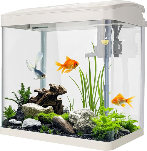 17L Glass Fish Tank With Filter LED Light Pump Betta Aquarium White