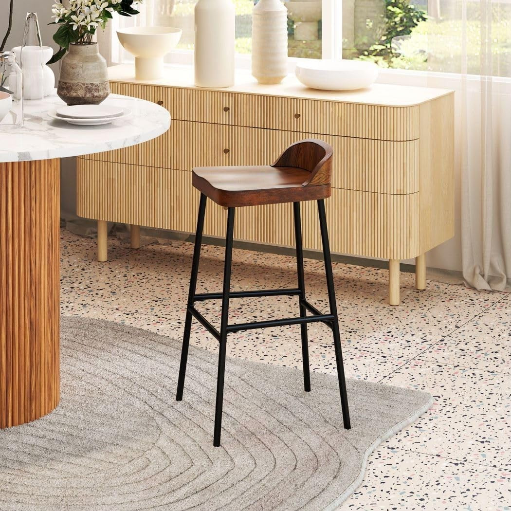 Walnut Bar Stools Set of 2 – Wooden Counter Chairs with Footrest