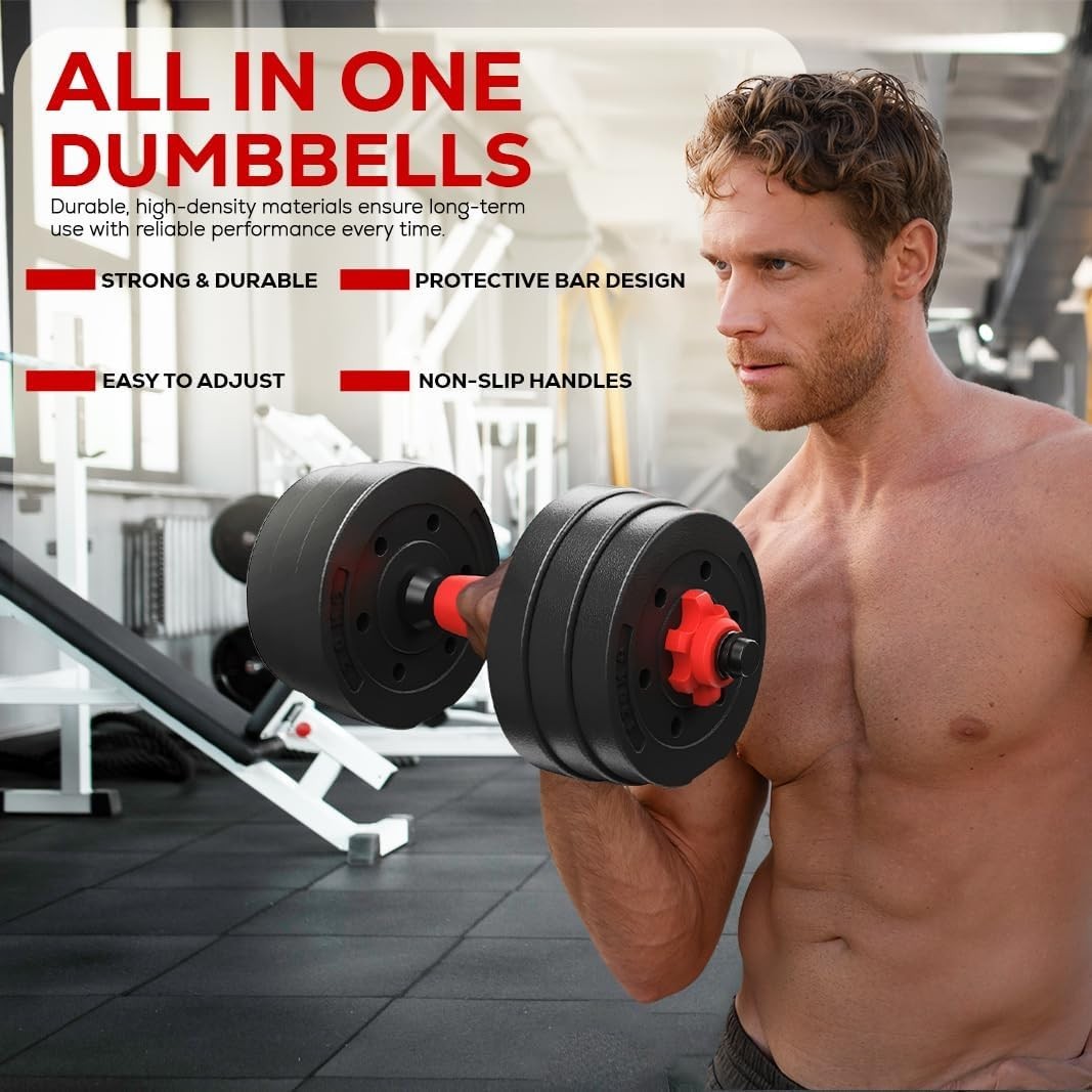 2-in-1 Adjustable Dumbbell Barbell Set 15–40kg Cast Iron Home Gym