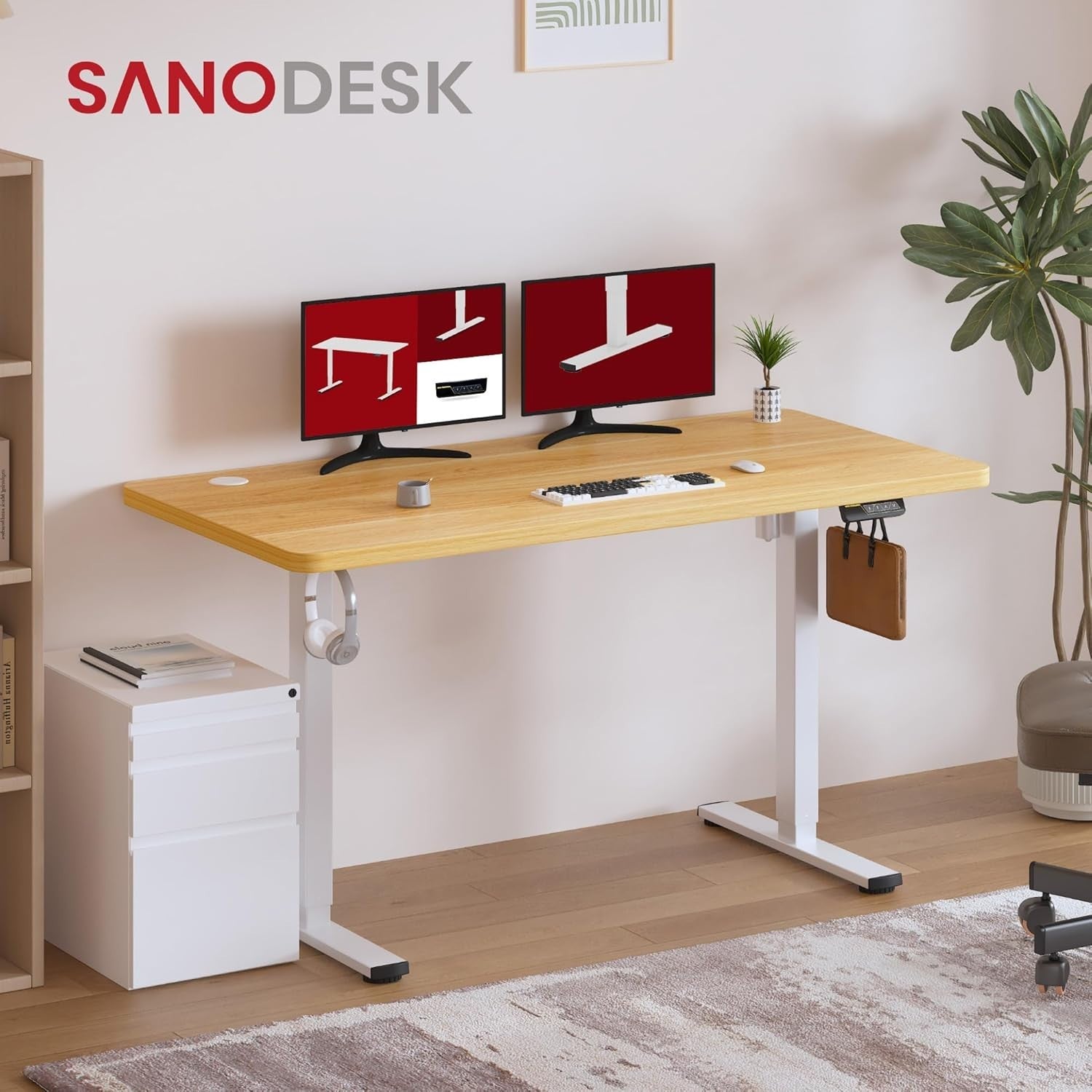 White Electric Standing Desk 140x60cm with Hooks, Tray & Memory Control