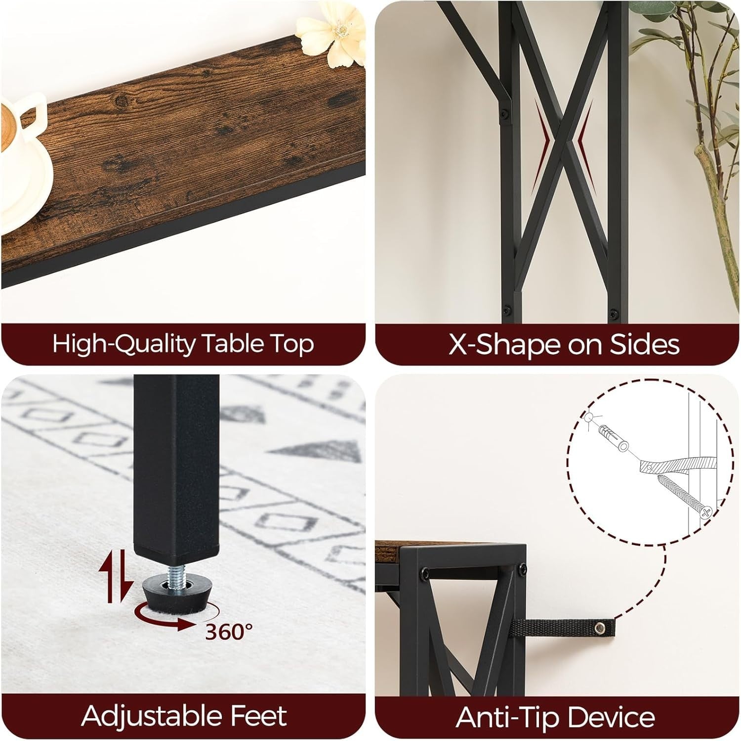 2-Pack Narrow Console Tables with USB Charging & Power Outlets, 100cm