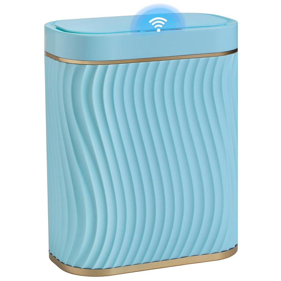 2.6 Gallon Touchless Bathroom Bin Waterproof Slim Smart Trash Blue