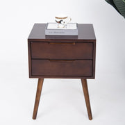 Modern Walnut Bedside Table with 2 Drawers Wooden Nightstand Bedroom Storage