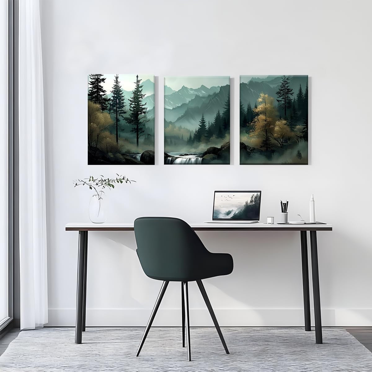 3 Panel Forest Mountain Canvas Wall Art 30x40cm Framed