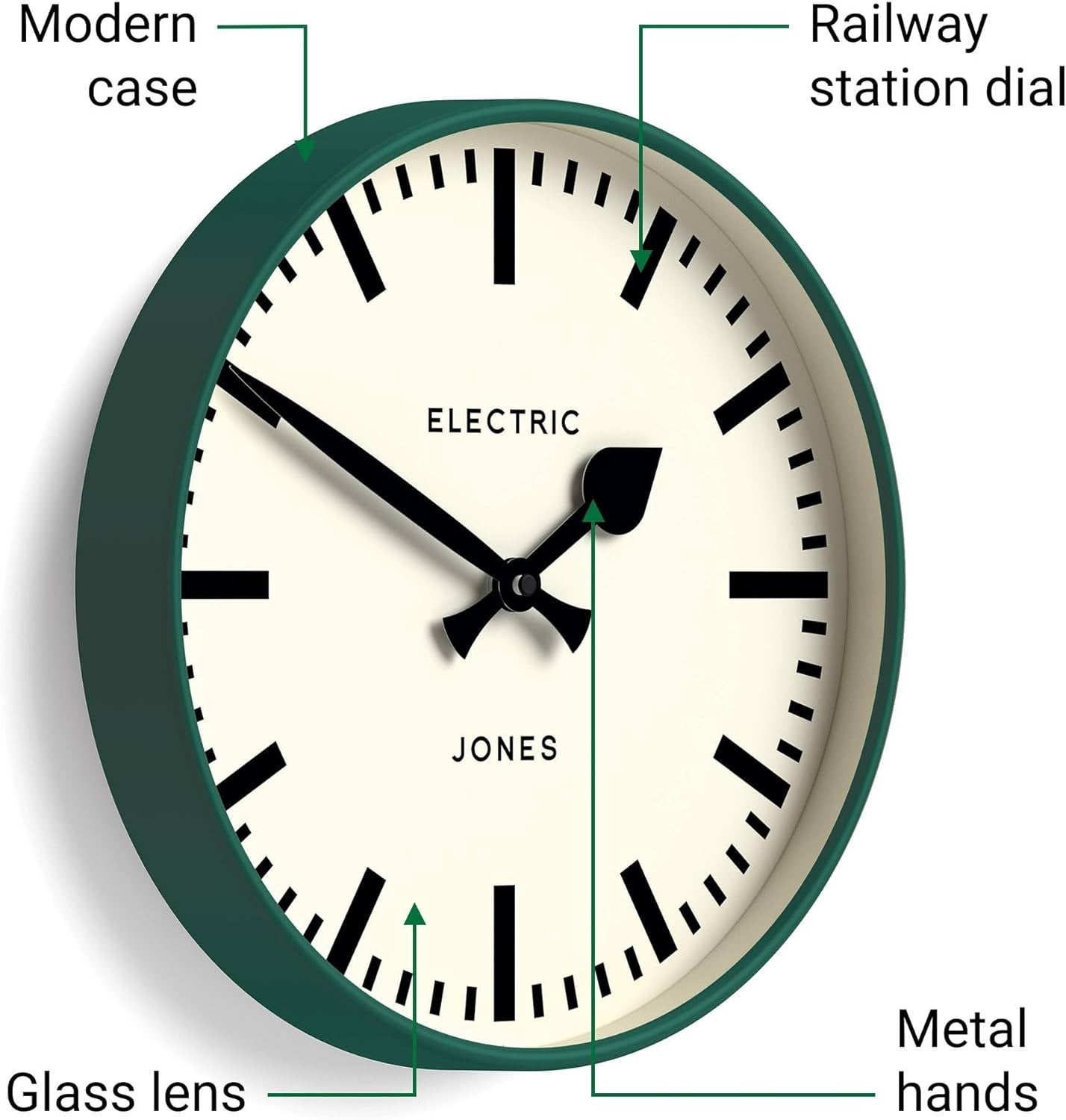 30cm Modern Wall Clock Silent Quartz Station Style Green Round Clock Home Office