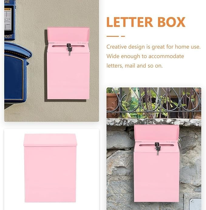 Wall Mounted Locking Suggestion Box Pink – Secure Mail Holder for Home & Office