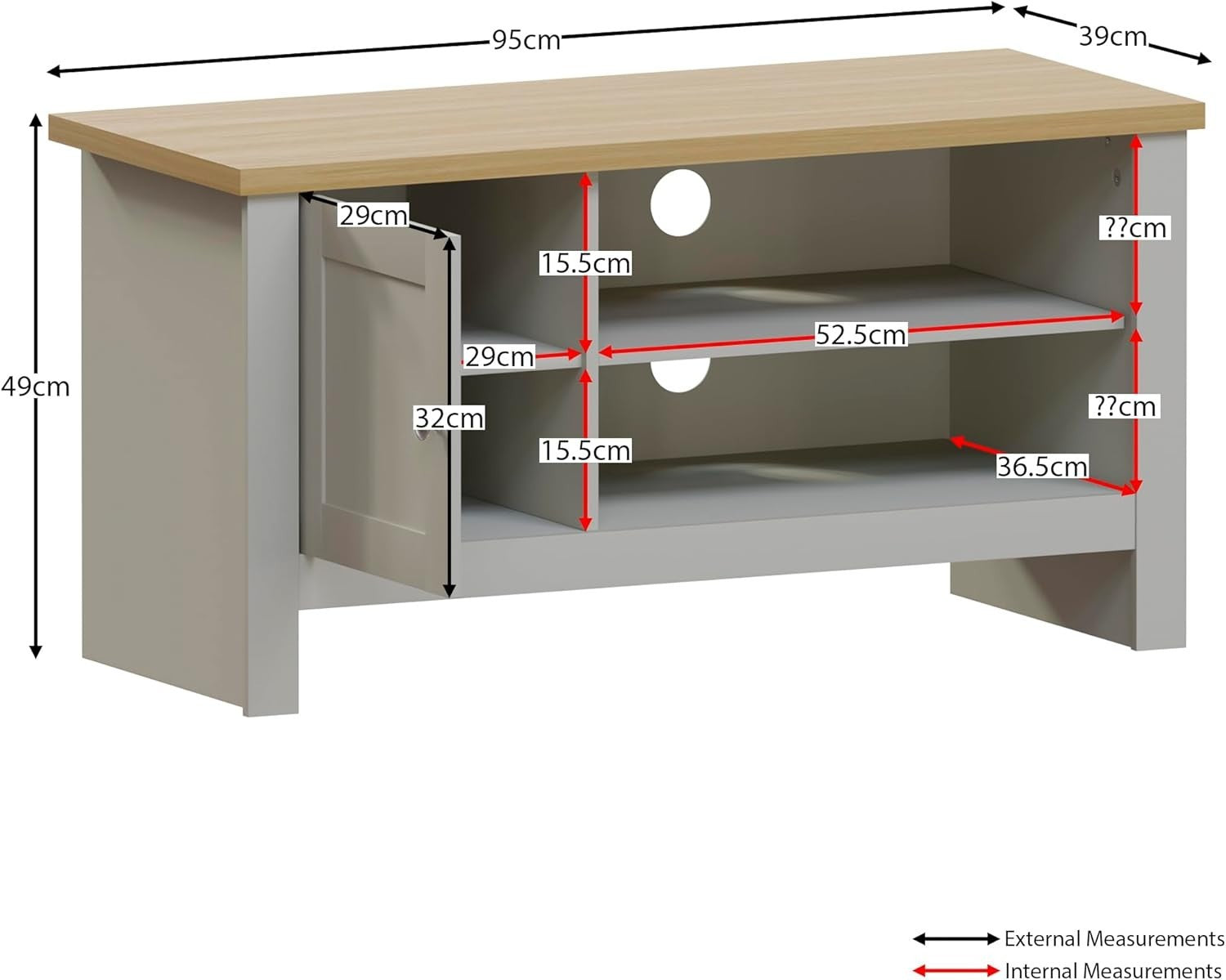 Modern Grey TV Cabinet Stand 1 Door Storage Unit Oak Veneer Entertainment