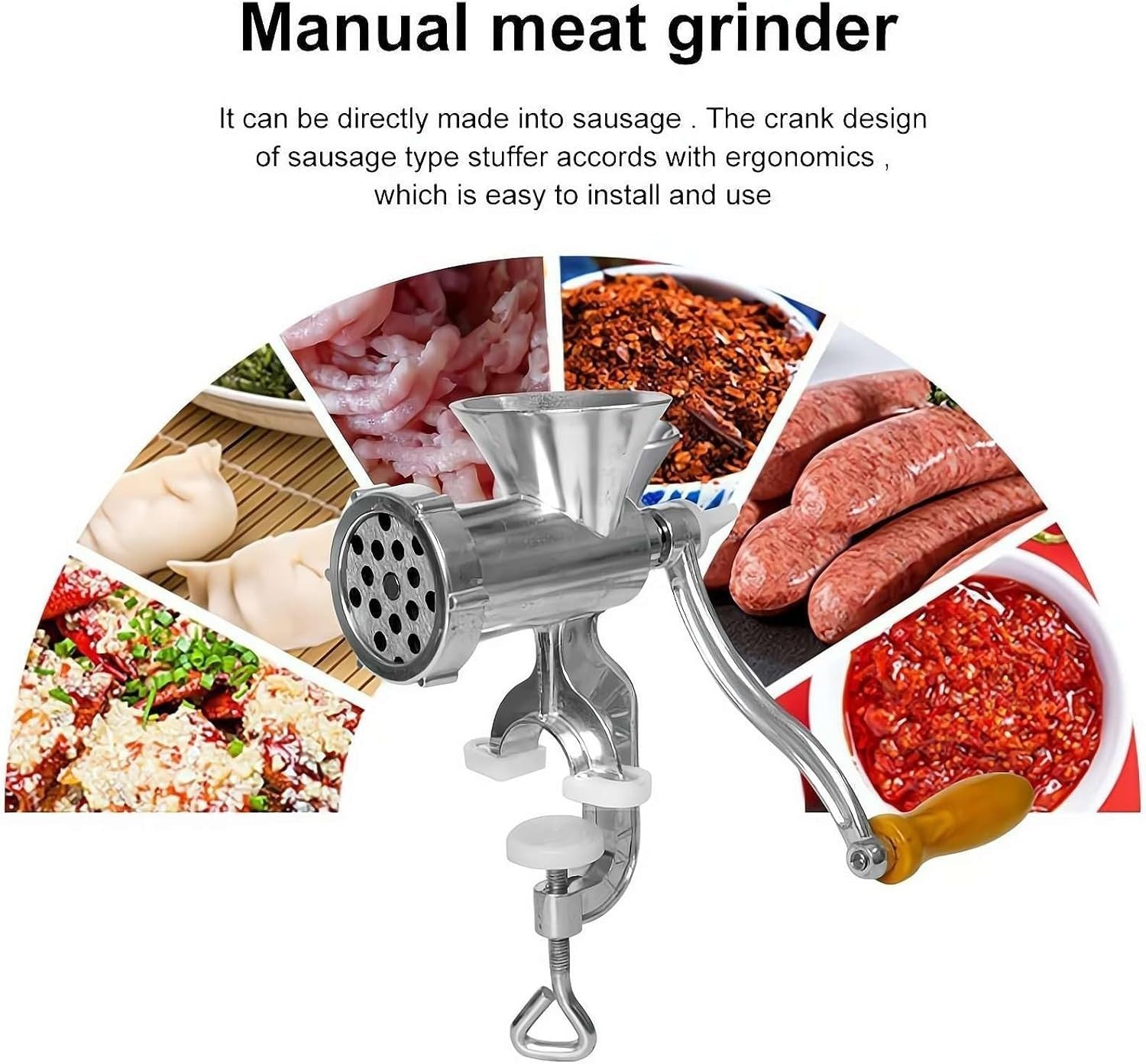 Manual Meat Grinder Sausage Maker Aluminium Mincer Dual Fix Clamp