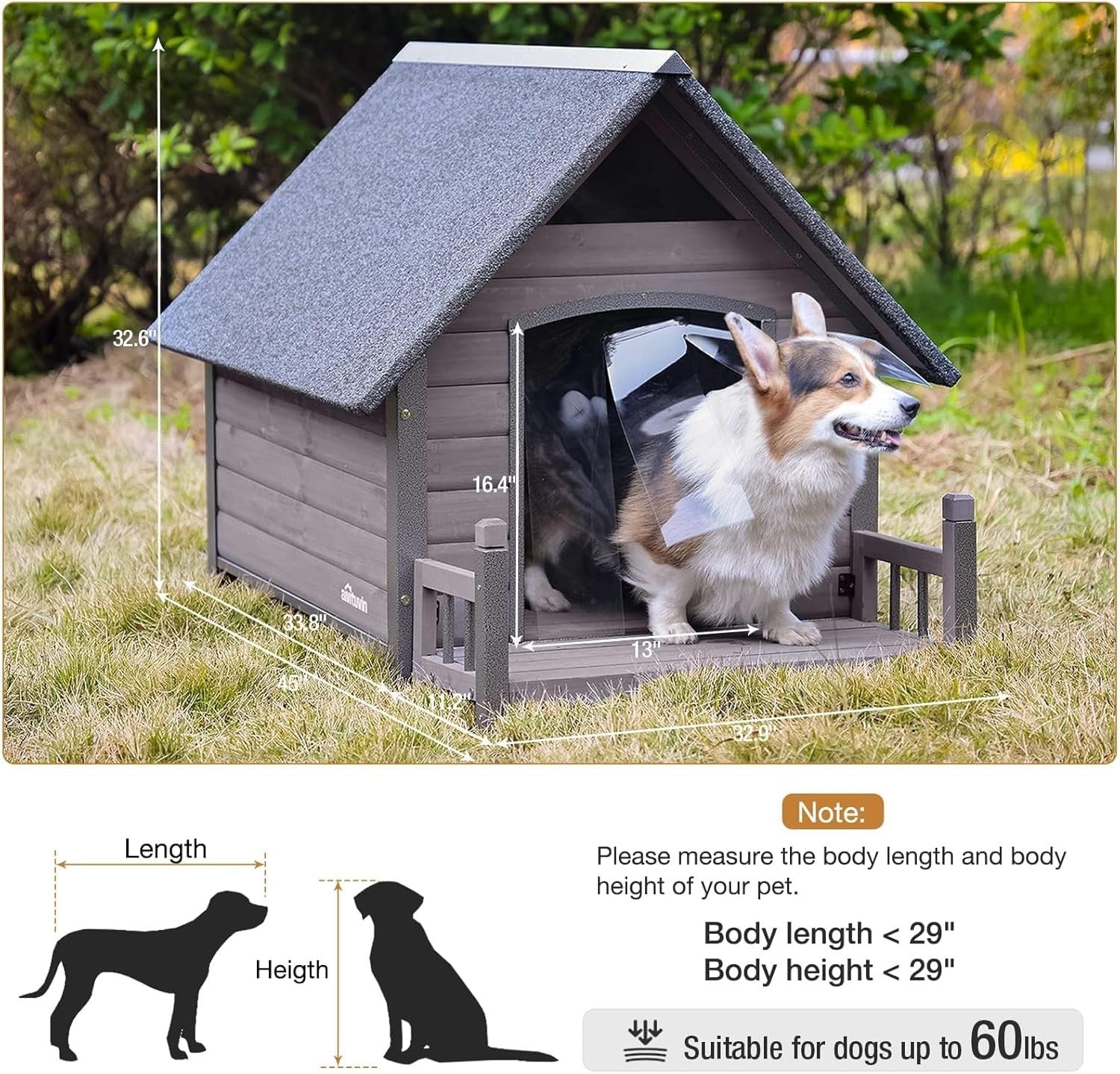 Weatherproof Outdoor Dog House with Anti-Bite Metal Frame & Raised Floor 115x84x