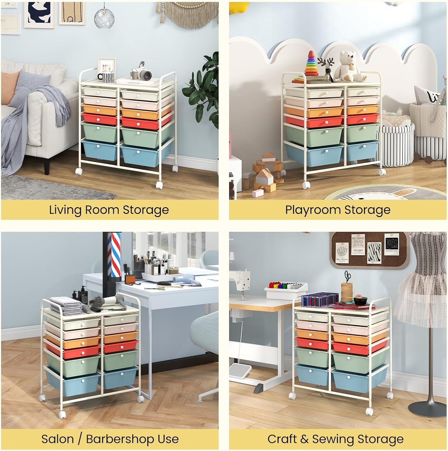 12 Drawer Rolling Storage Cart Colorful Utility Organizer with Wheels