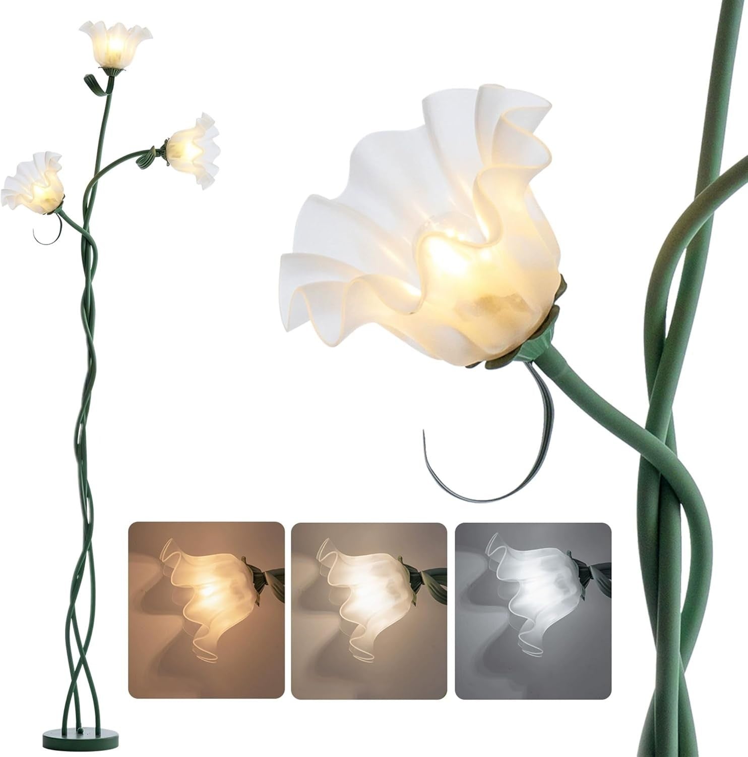 LED Flower Floor Lamp for Living Room, Adjustable 3-Light Reading Lamp