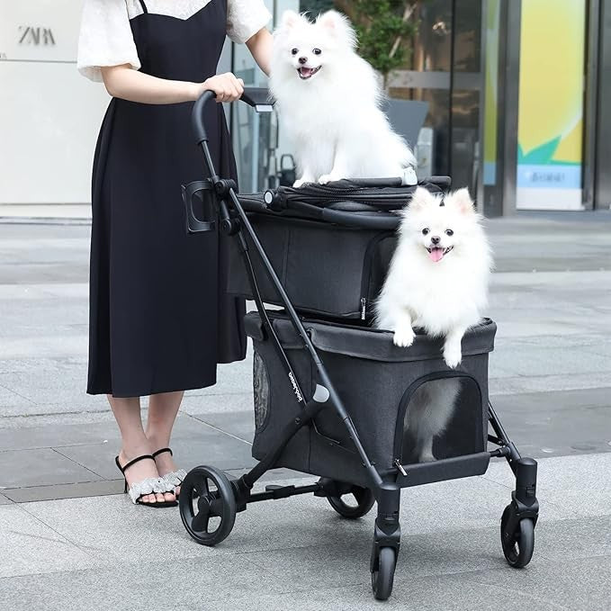 Double Pet Stroller 2 Tier Folding Dog Pram for Small Medium Dogs Cats