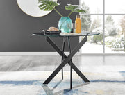 Round Glass Dining Table Chrome Cross Legs 100cm Modern Small Space