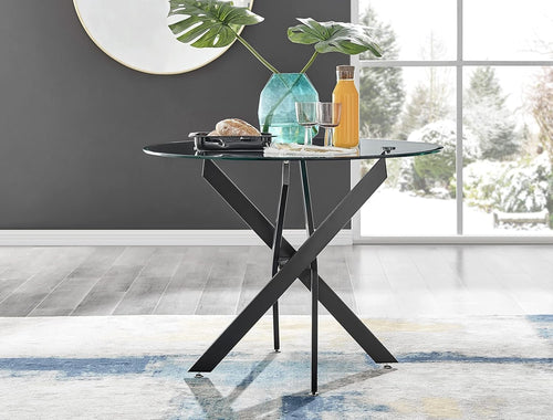 Round Glass Dining Table Chrome Cross Legs 100cm Modern Small Space