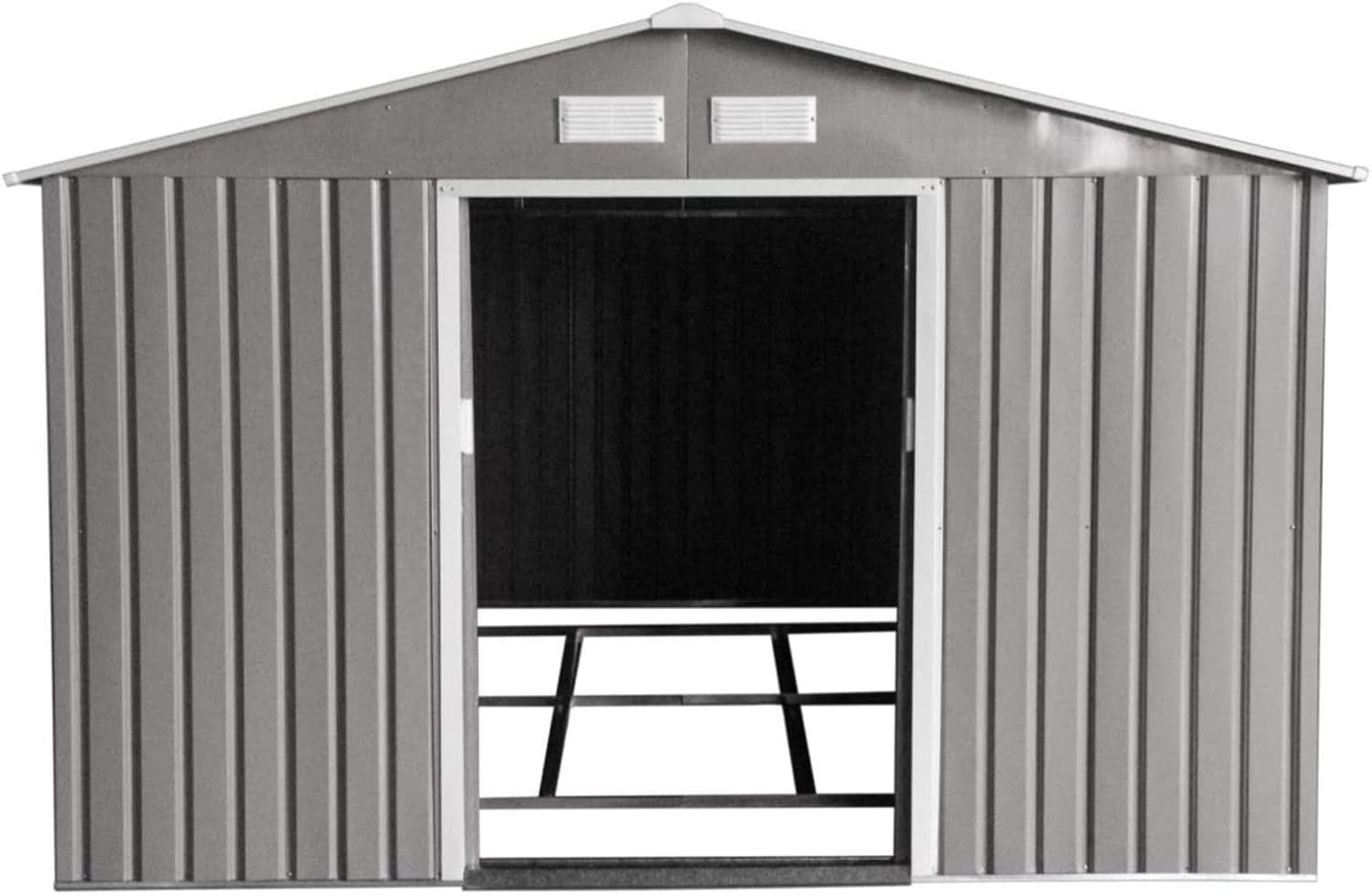 6x8FT Metal Garden Shed Outdoor Storage Box Double Sliding Doors Grey