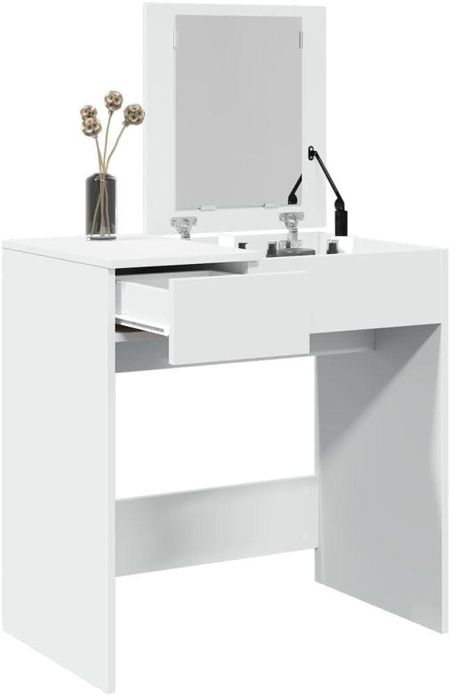 White Modern Dressing Table Makeup Vanity Desk w/ Drawers & Mirror for Bedroom