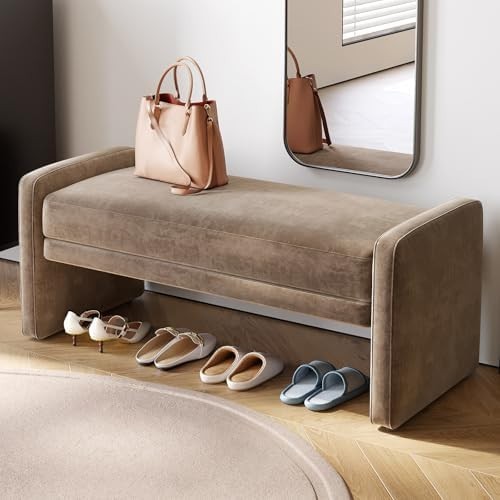 Brown Upholstered Ottoman Bench with Storage Padded Seat 118x51x49.8cm
