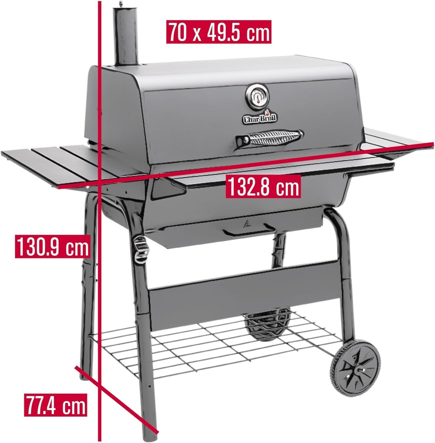 Large Charcoal BBQ Grill with Adjustable Grate & Side Shelf | Outdoor Smoker