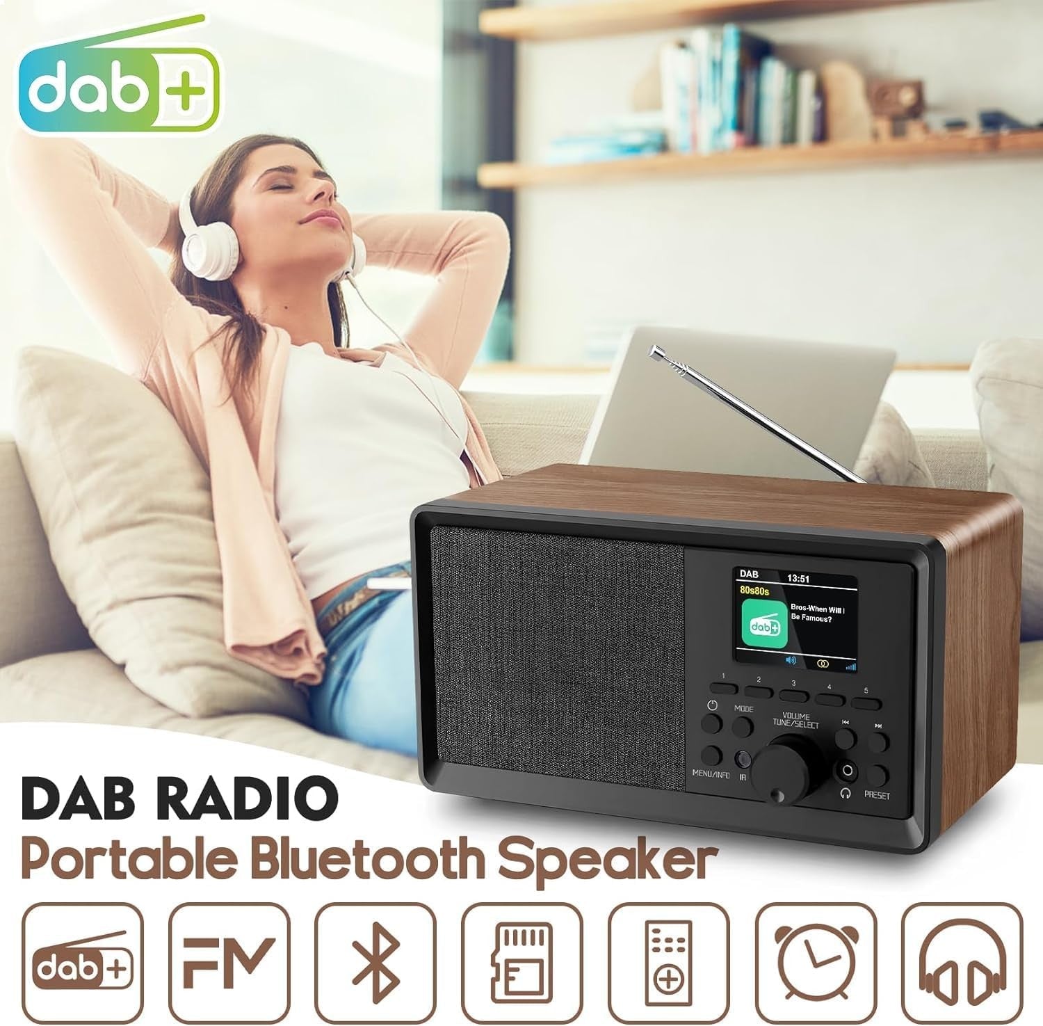 DAB DAB+ FM Digital Radio Bluetooth Alarm Clock Retro Speaker