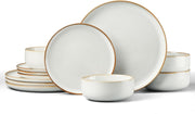 12 Piece Stoneware Dinner Set Plates Bowls Dishwasher Microwave