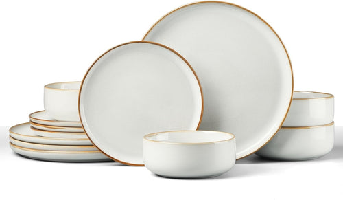 12 Piece Stoneware Dinner Set Plates Bowls Dishwasher Microwave