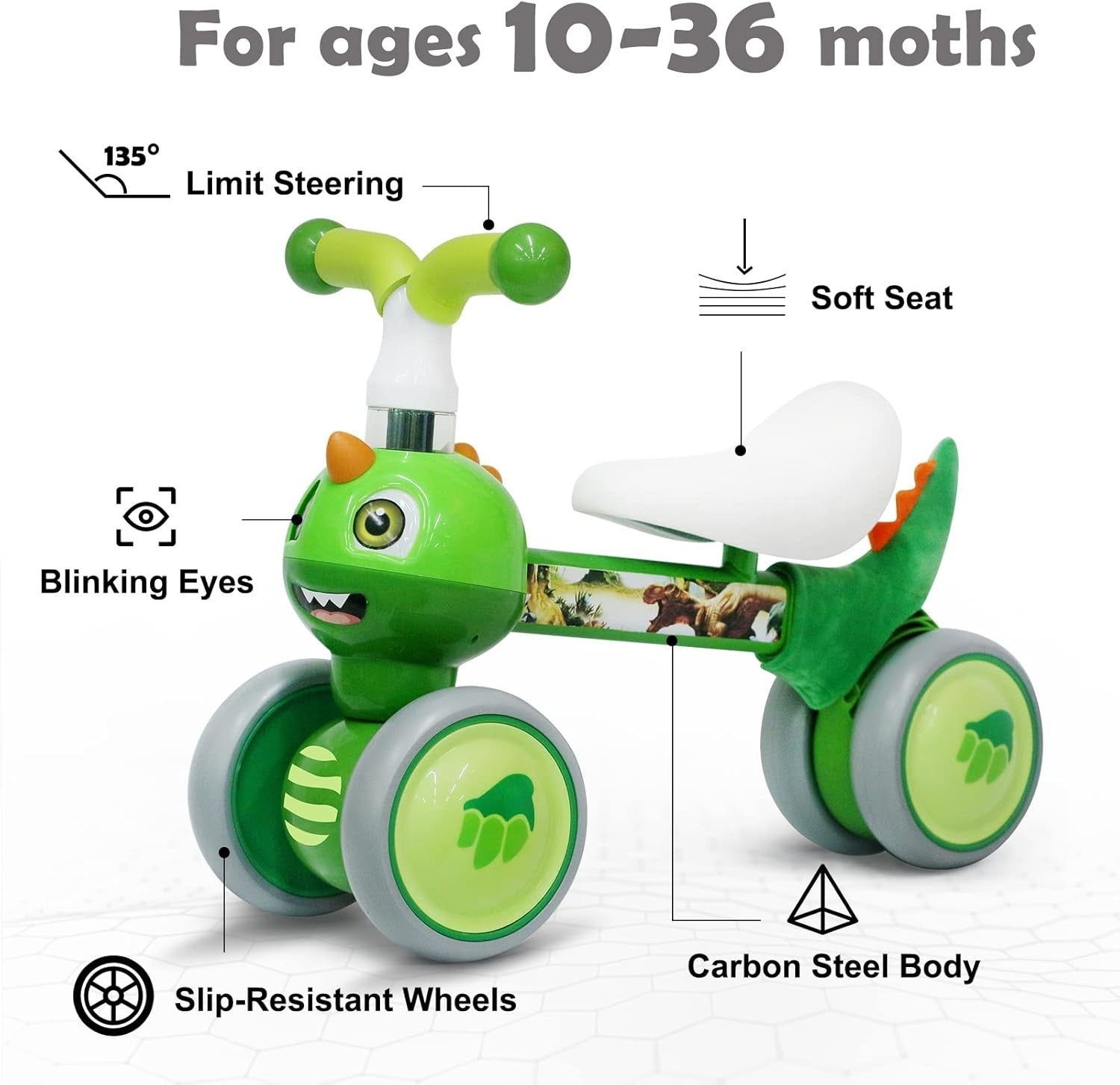 Baby Balance Bike Toddler Ride On Walker No Pedal Dinosaur 10-36M