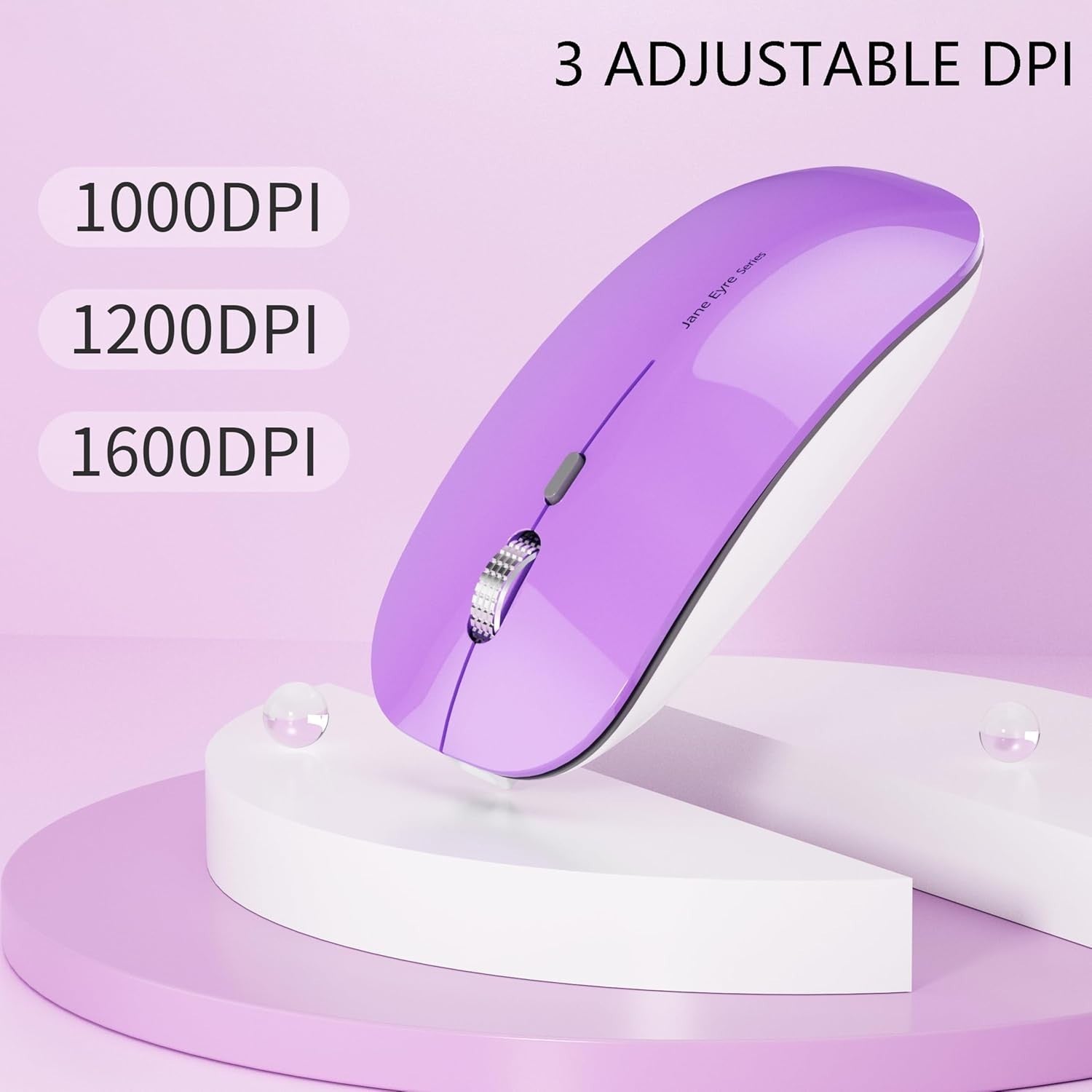 Portable Wireless Mouse Silent Rechargeable 2.4G 1600 DPI Purple