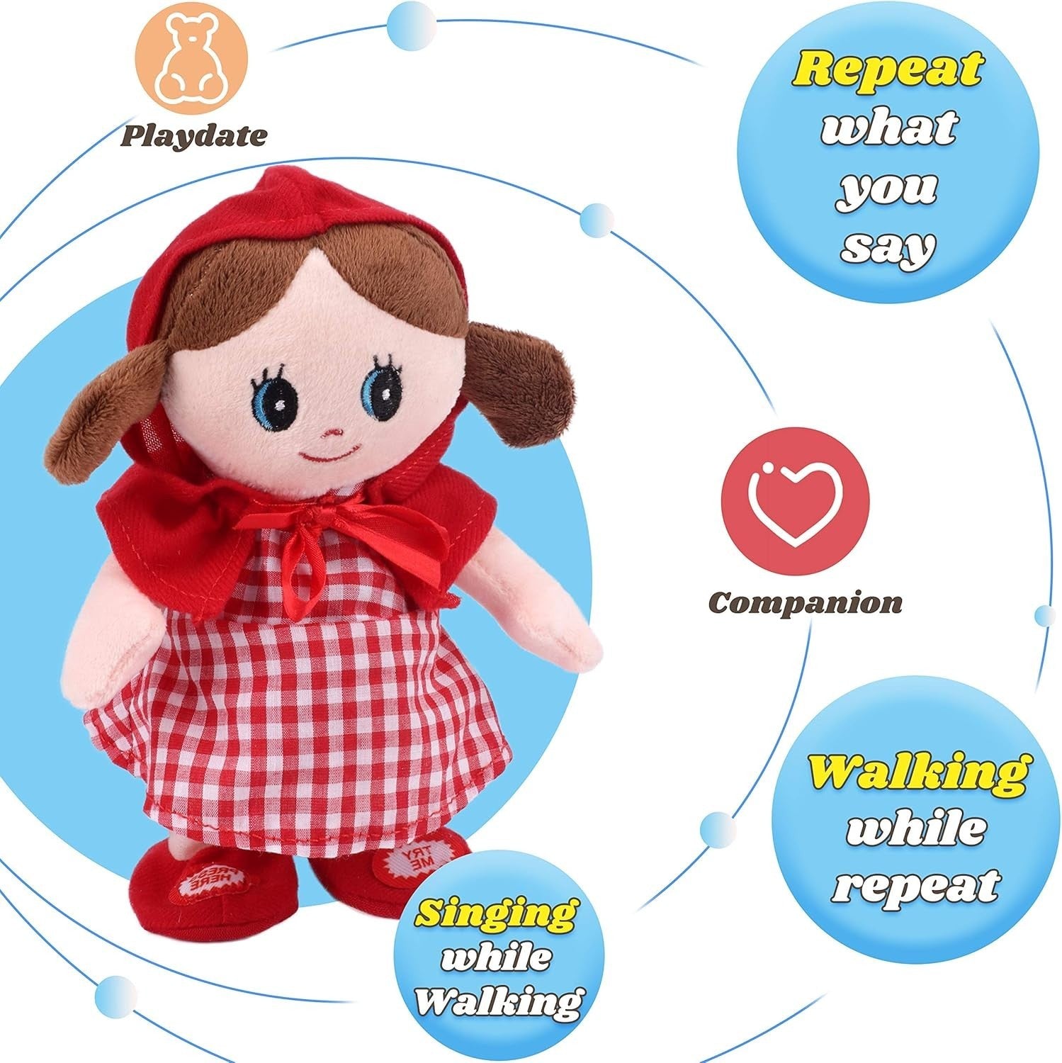 8in Talking Singing Walking Doll Repeats Voice Interactive Plush Toy Kids