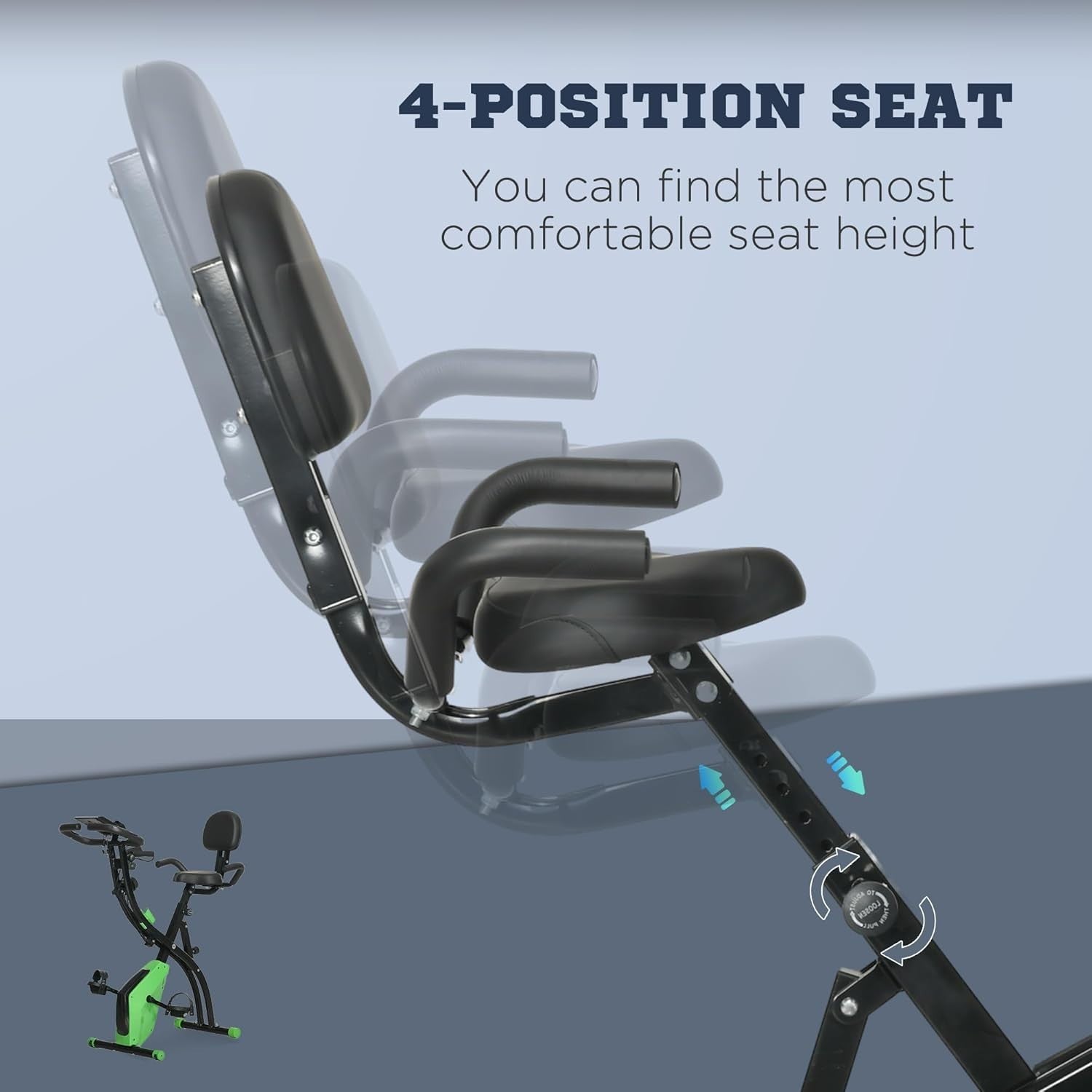 Green 3-in-1 Folding Exercise Bike Magnetic Resistance LCD Pulse & Bands