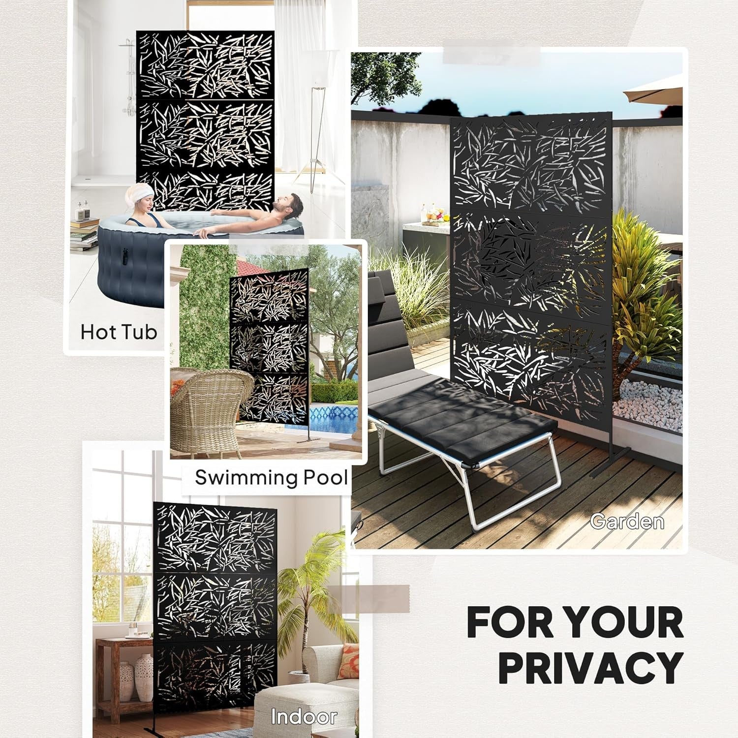 Garden Privacy Screen Freestanding Metal Divider Bamboo Design 6.5FT Outdoor