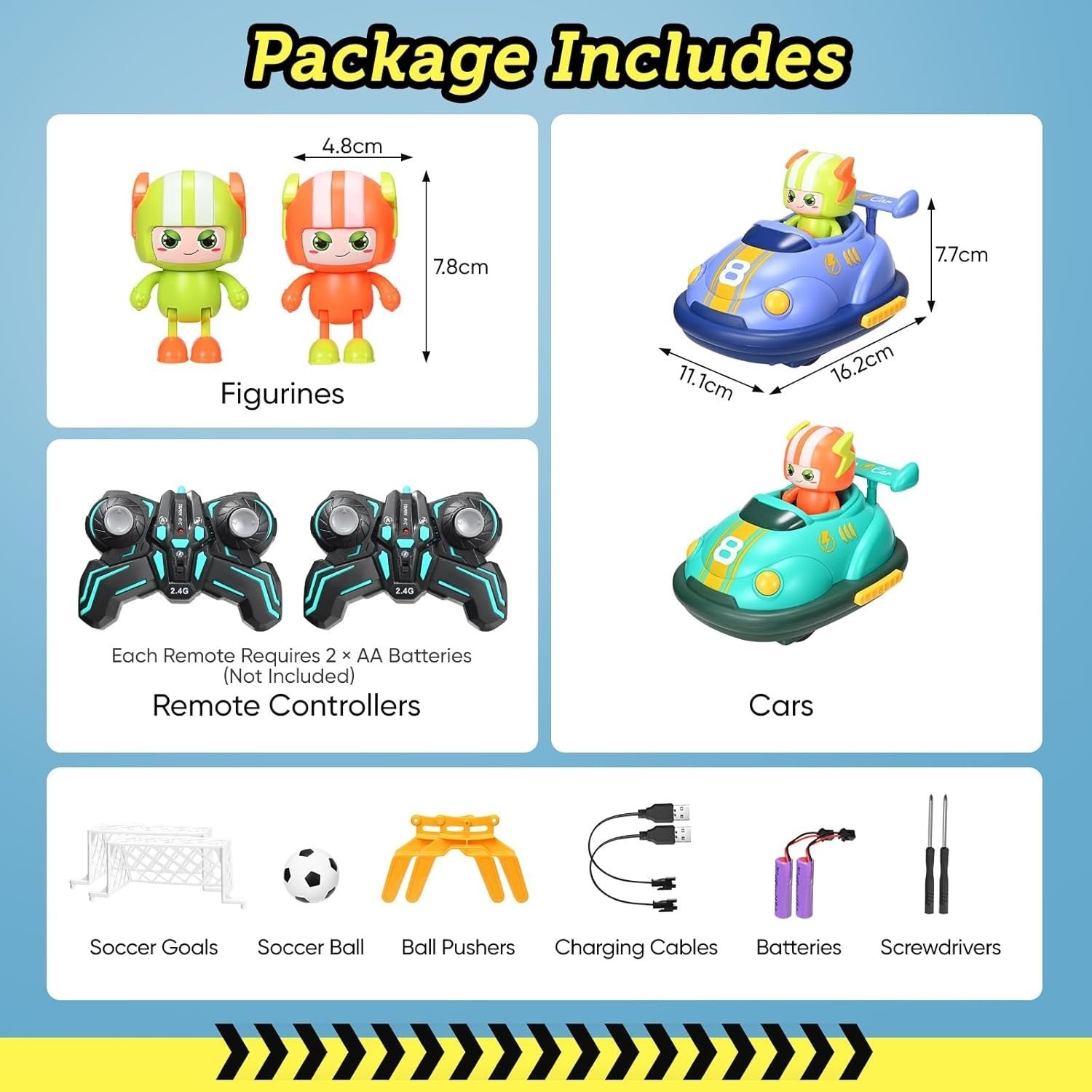 RC Bumper Cars Set of 2 with Lights & Music – Ejecting Figures & Soccer Game