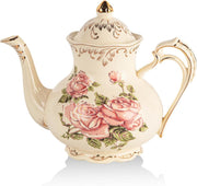 1000ml Floral Porcelain Teapot with Infuser Vintage Rose Gold Trim