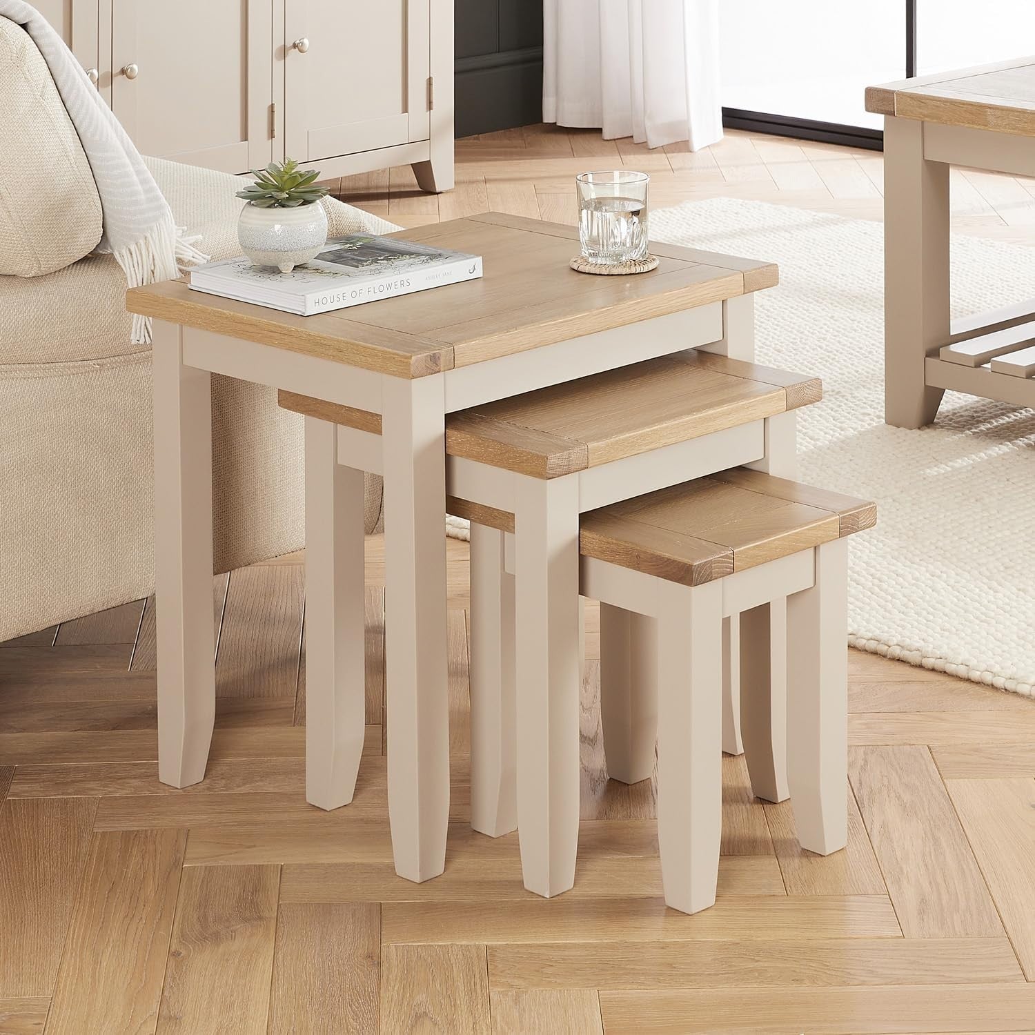 Space Saving Dove Grey Nesting Tables Wood Shaker Style Coffee Side Set