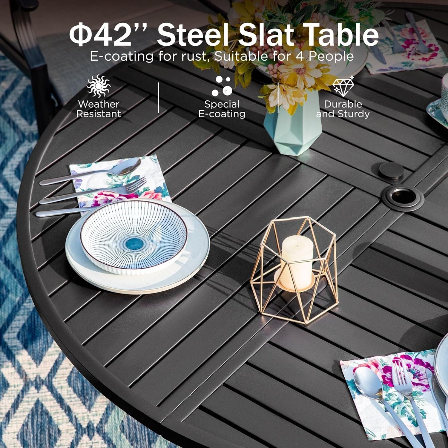 5 Piece Outdoor Patio Dining Set Metal Garden Table & Stackable Chairs