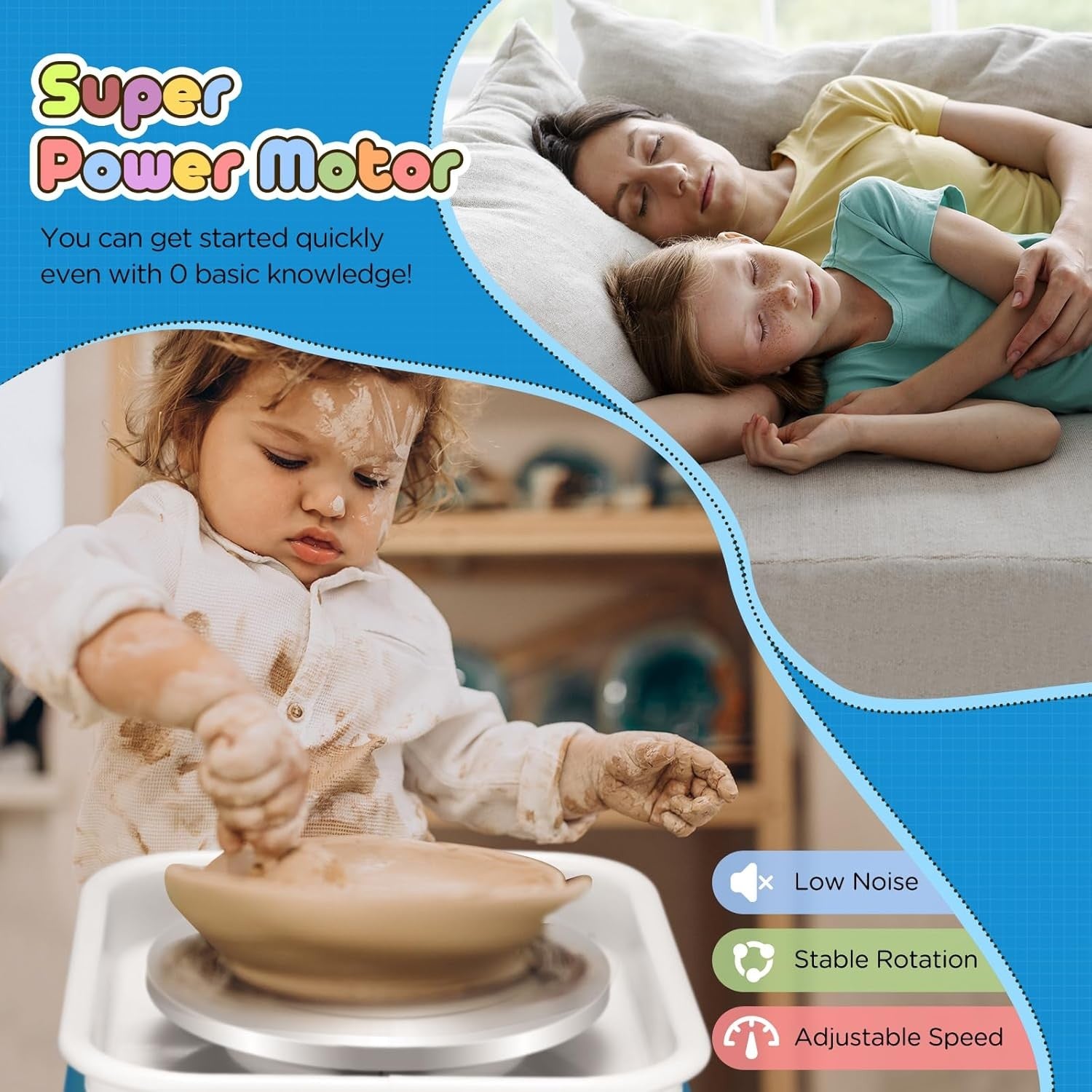 Mini Electric Pottery Wheel 2000RPM Adjustable Speed Kids DIY Ceramic