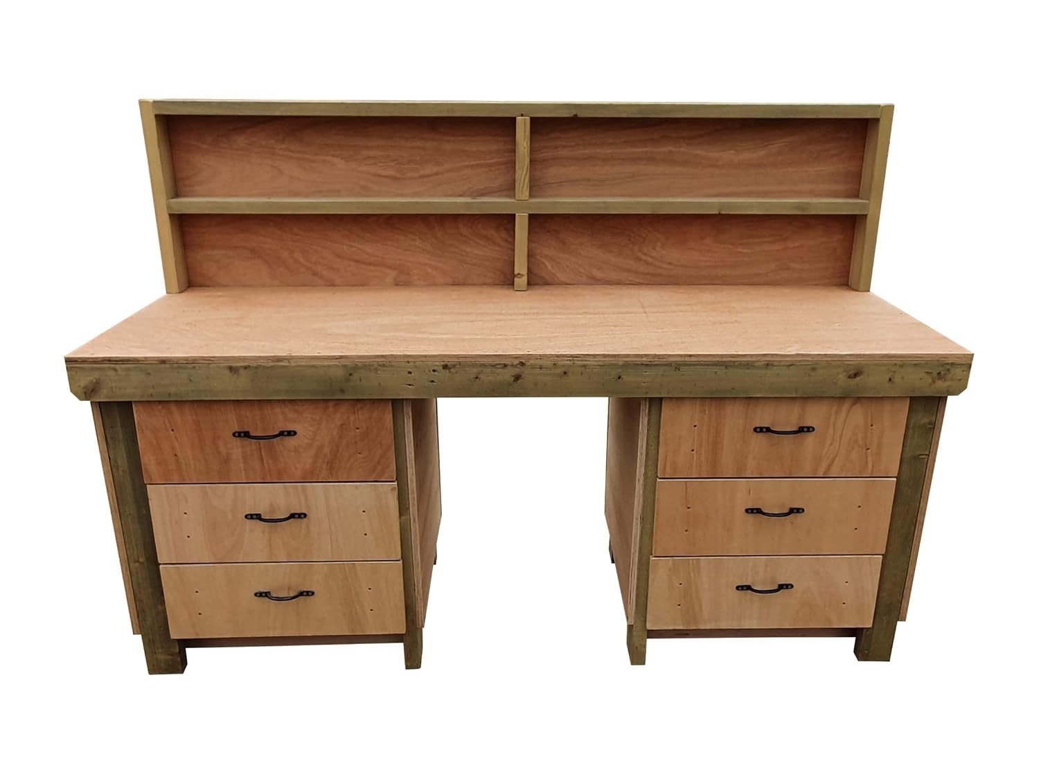 8ft Heavy Duty Wooden Workbench w/ Drawers, Lockable Cupboard & Back Panel