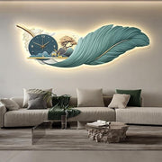 LED Feather Wall Clock 140×51cm Luxury Silent Modern Light-Up Wall Art Decor