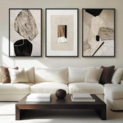 Large Neutral Abstract Wall Art Set 3 Framed 24x36 Black Beige