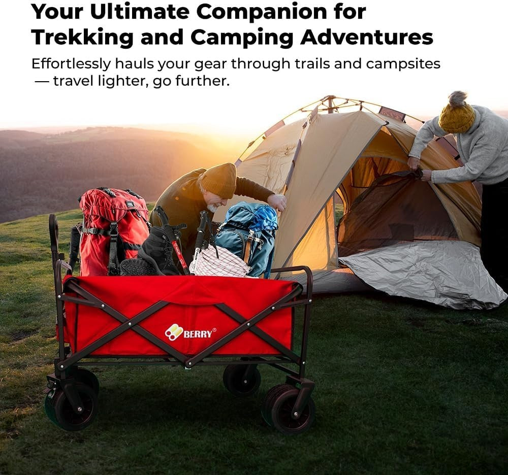 Red 150L Heavy Duty Folding Festival Trolley 330lbs Camping Beach Wagon Cart