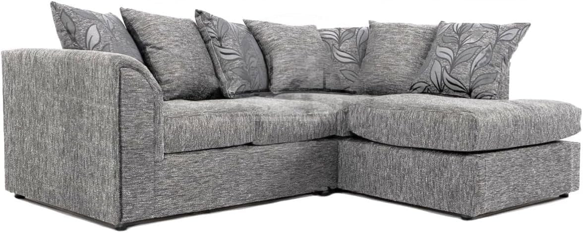 L Shaped Corner Sofa Light Grey 4 Seater Comfy Scatterback Modern Couch