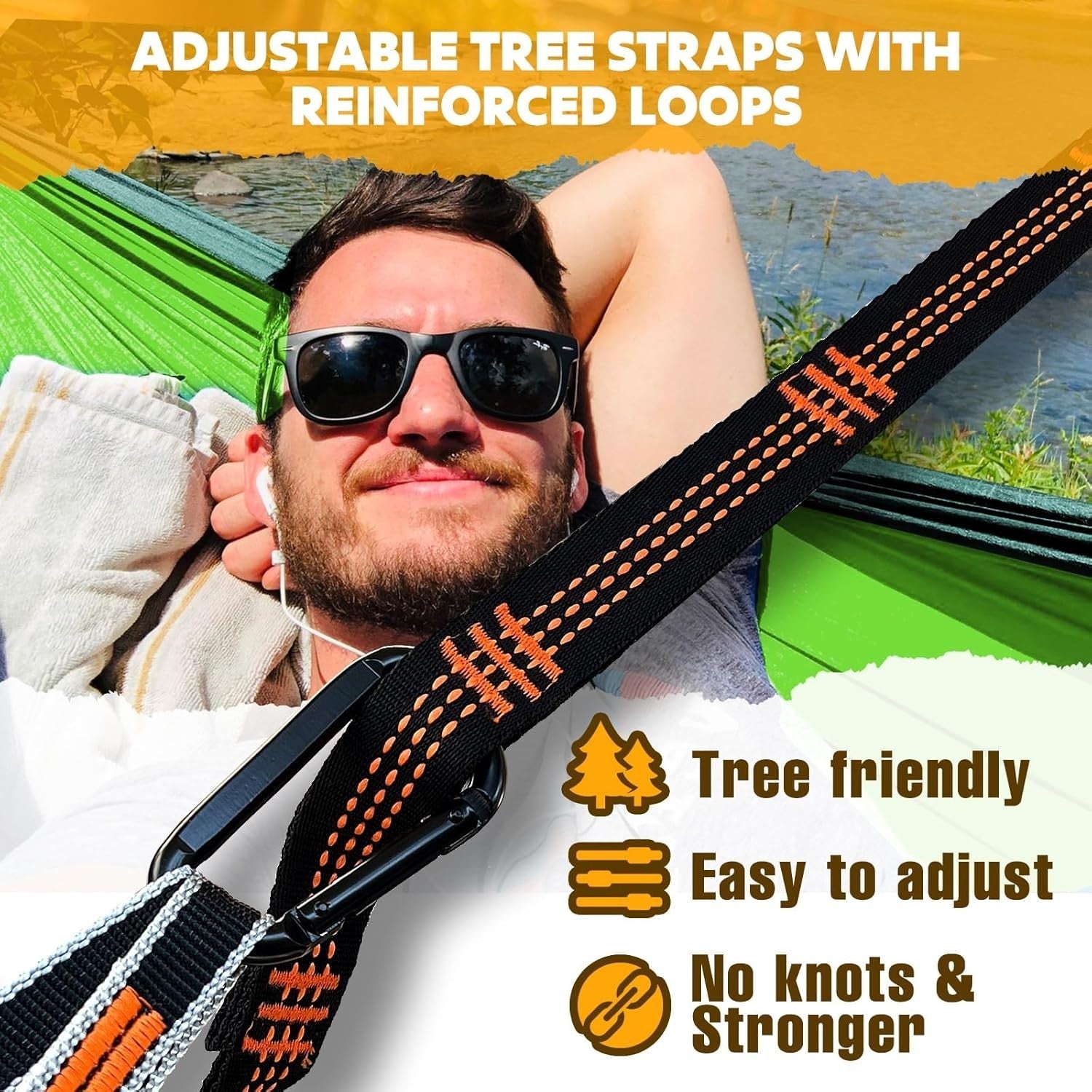Heavy-Duty 300x200cm Nylon Camping Hammock w/ 2 Carabiners & Straps