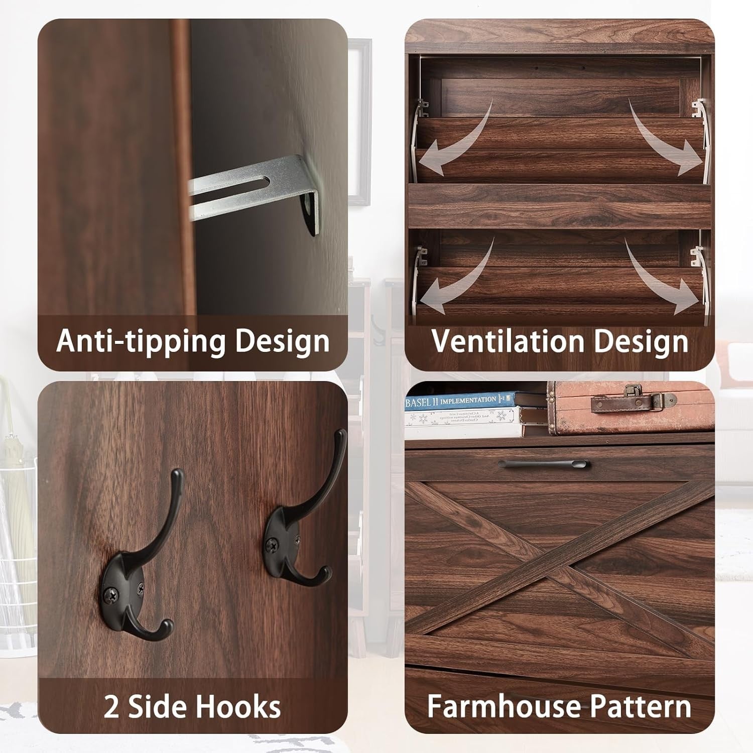 Slim Flip Drawer Shoe Cabinet with Adjustable Shelves & Anti-Tip Design