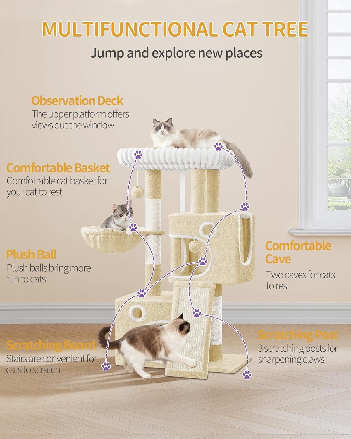Cat Tree Tower Indoor 98cm Multi Level Scratching Post Condo Climbing