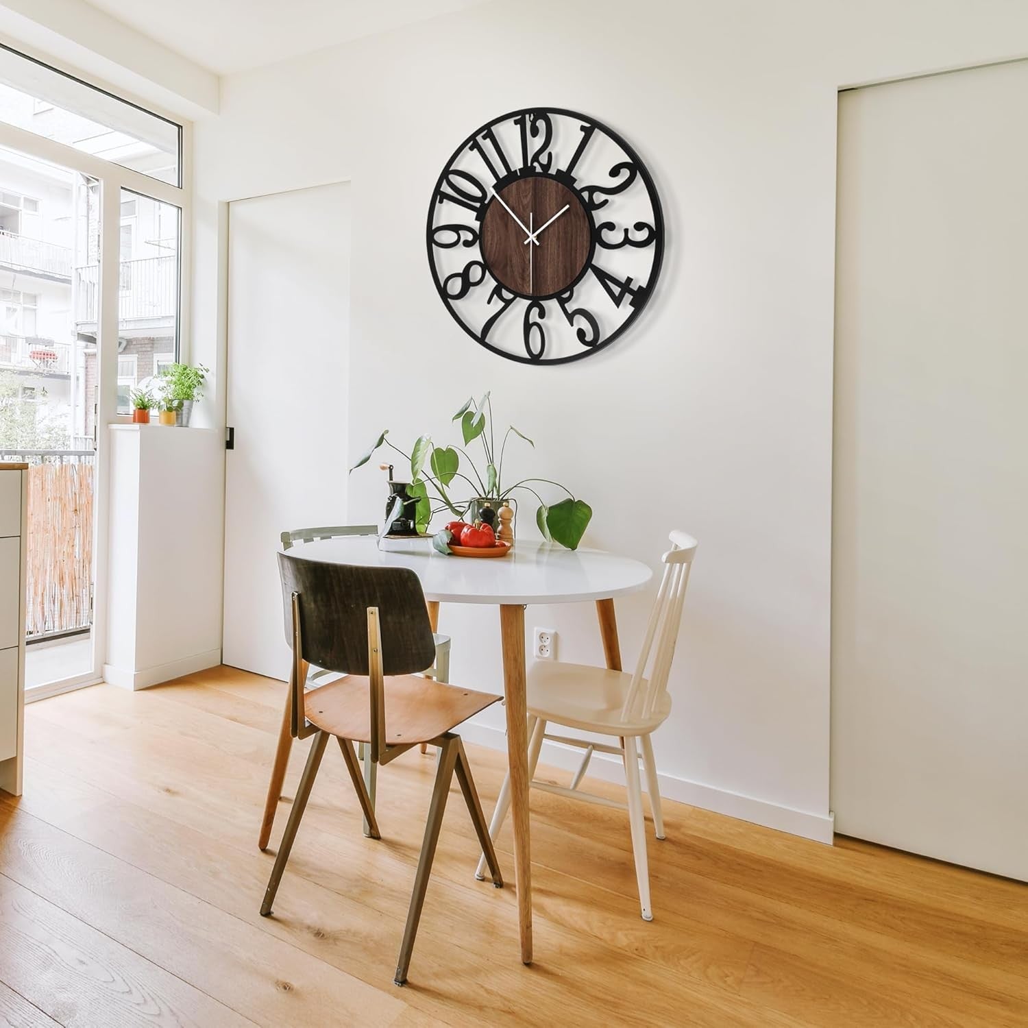 20" Large Wall Clock Retro Wood & Metal Silent Arabic Numerals Modern Decor