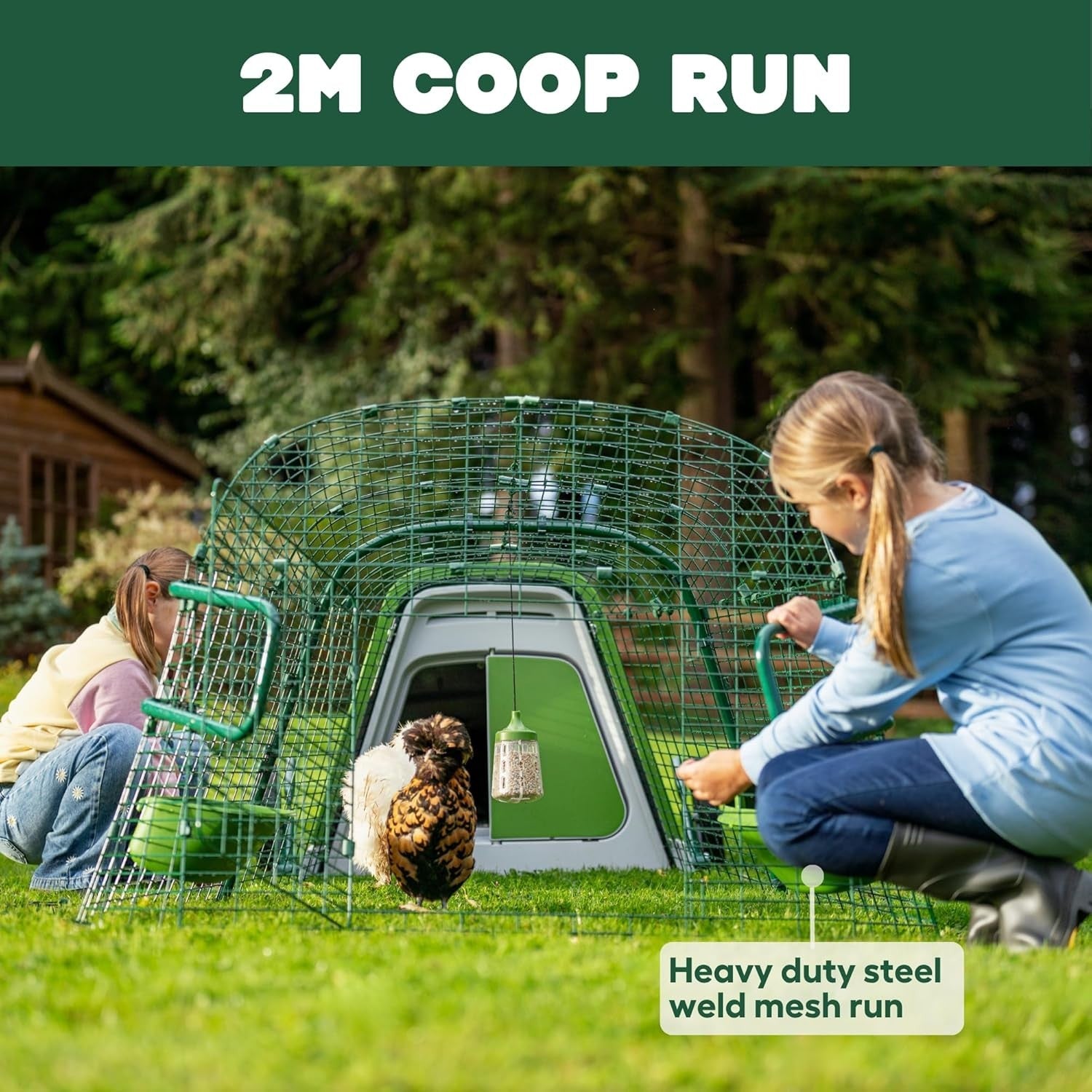 Plastic Chicken Coop with 2m Run Wheels 3 Hens Lockable
